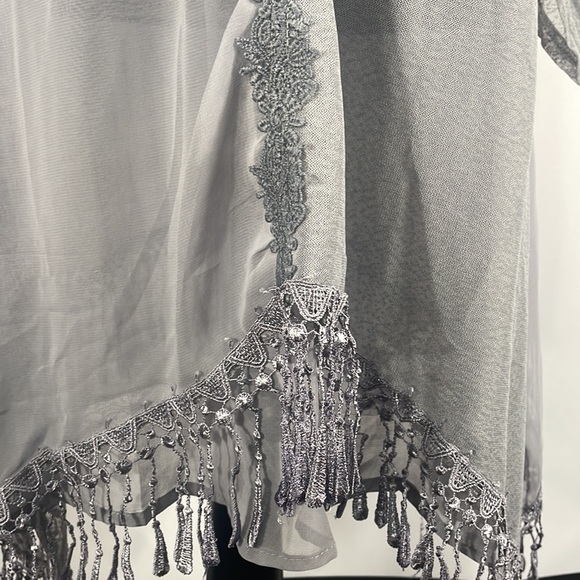 Pretty Angel Tunic,Dress,Fringe details,Sheer, Long Sleeve,Gray, Small,NWT - Picture 11 of 13